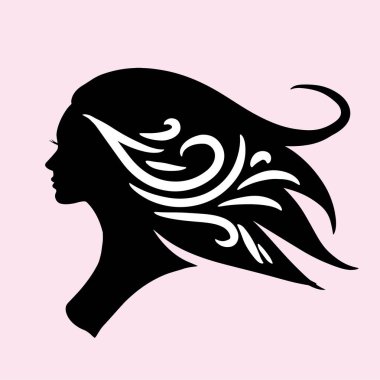 Güzel saçlı bir kadının silueti saç ve güzellik salonu logosu için mükemmel.