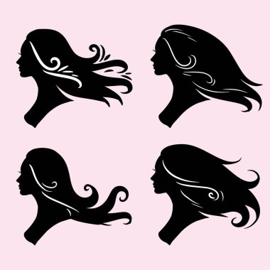 Güzel saçlı bir kadının silueti saç ve güzellik salonu logosu için mükemmel.