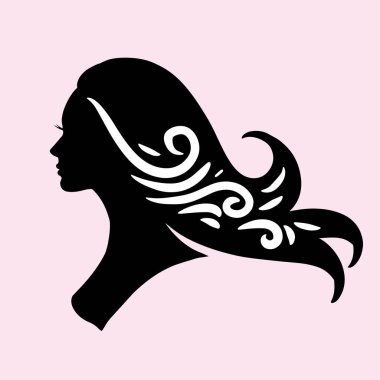 Güzel saçlı bir kadının silueti saç ve güzellik salonu logosu için mükemmel.