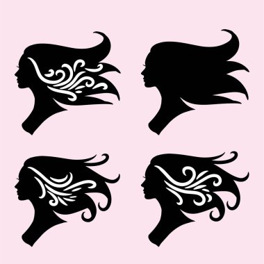 Güzel saçlı bir kadının silueti saç ve güzellik salonu logosu için mükemmel.