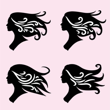 Güzel saçlı bir kadının silueti saç ve güzellik salonu logosu için mükemmel.