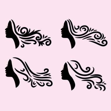 Güzel saçlı bir kadının silueti saç ve güzellik salonu logosu için mükemmel.