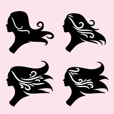 Güzel saçlı bir kadının silueti saç ve güzellik salonu logosu için mükemmel.