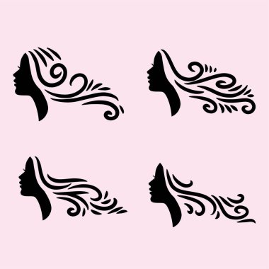 Güzel saçlı bir kadının silueti saç ve güzellik salonu logosu için mükemmel.