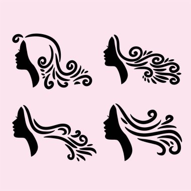 Güzel saçlı bir kadının silueti saç ve güzellik salonu logosu için mükemmel.