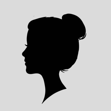 Güzel, dalgalı saçlı bir kadının silueti ya da ikonu. Kuaför logosu ya da saç bakımı için çok uygun.