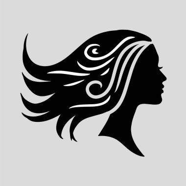 silhouette or icon of a beautiful woman with beautiful flowing hair which is very suitable to be used as a salon logo or hair care