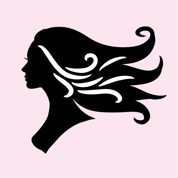 Silhouette Woman Beautiful Hair Perfect Hair Beauty Salon Logo — Vector de stock