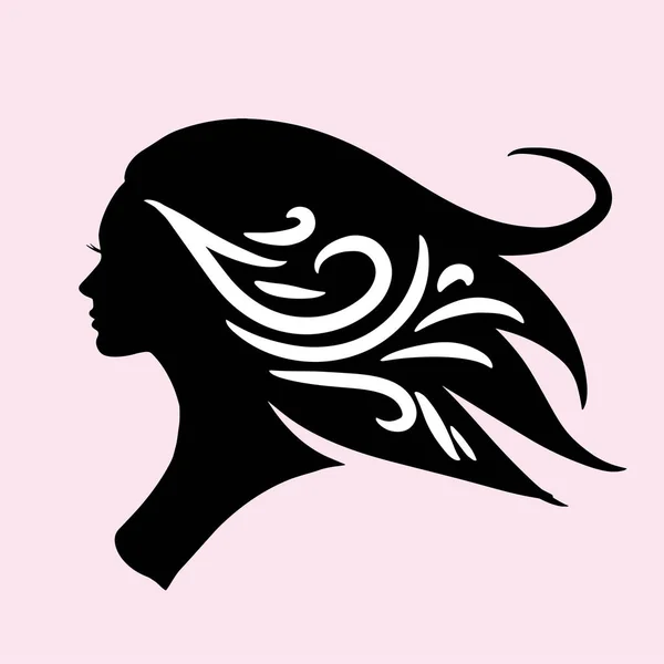 Sylwetka Kobiety Pięknymi Włosami Idealnie Nadaje Się Logo Salon Fryzjerski — Wektor stockowy