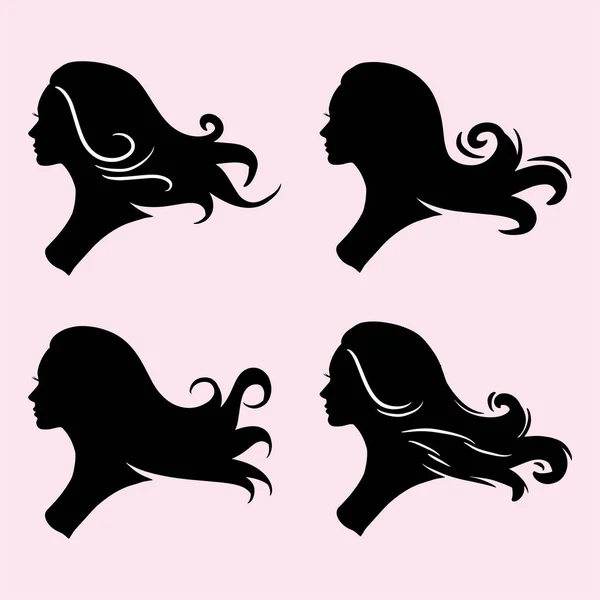 Silhouette Woman Beautiful Hair Perfect Hair Beauty Salon Logo — 스톡 벡터