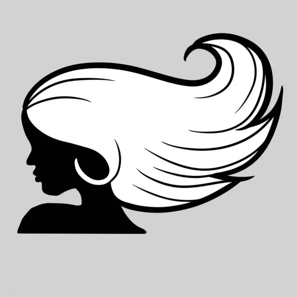 Güzel Dalgalı Saçlı Bir Kadının Silueti Ikonu Kuaför Logosu Saç — Stok Vektör