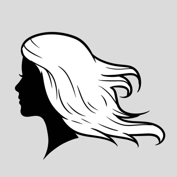 Güzel Dalgalı Saçlı Bir Kadının Silueti Ikonu Kuaför Logosu Saç — Stok Vektör