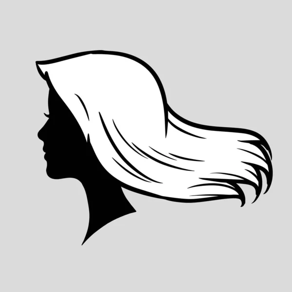 Silueta Icono Una Hermosa Mujer Con Hermoso Cabello Que Fluye — Vector de stock