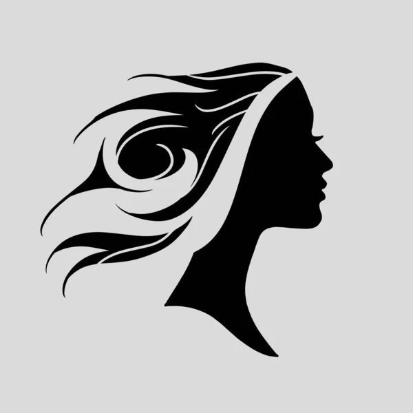 Silhouette Icon Beautiful Woman Beautiful Flowing Hair Which Very Suitable — Vetor de Stock