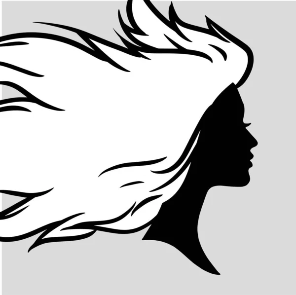 Silhouette Icône Une Belle Femme Aux Beaux Cheveux Fluides Qui — Image vectorielle