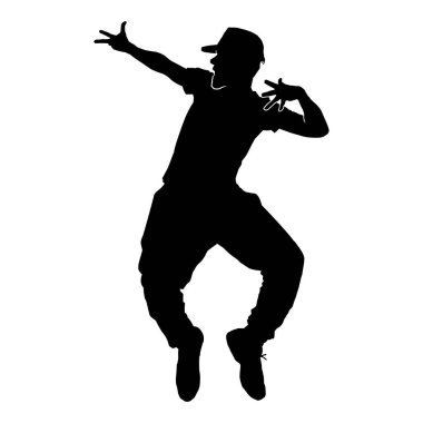 Erkek bir hiphop dansçısının silueti. Şehir dansı yapan bir adamın silüeti..
