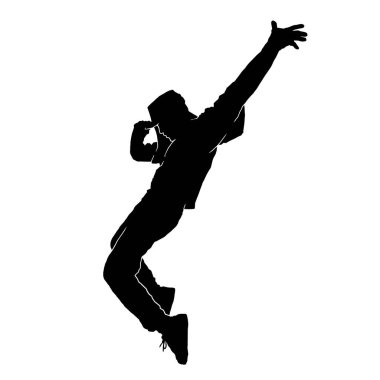 Erkek hip hop dansçısının silueti. Erkek bir sokak dansçısının silueti..