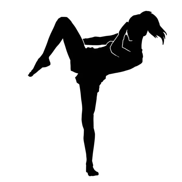 Silhouet Van Een Vrouw Die Kickboxing Martial Art Doet Silhouet — Stockvector