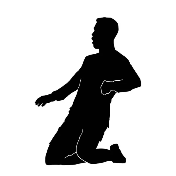 Silhouette Male Soccer Player Doing Goal Celebration — Stock Vector