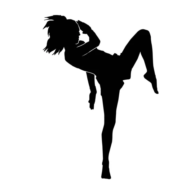 Silhouette Woman Doing Kickboxing Martial Art Silhouette Female Martial Artist — Stock Vector