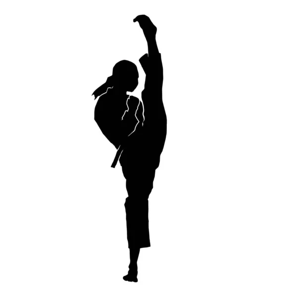 Silueta Atleta Arte Marcial Patada Pose — Vector de stock