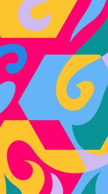 soyut renkli kıvrımlı şekil ve çokgen arkaplan.