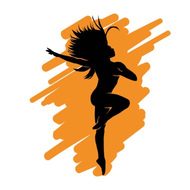Seksi bir kadın dansçının silüeti. Dans eden zayıf bir kadının silueti.