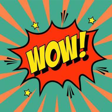 Retro çizgi roman sanatının arka planına sahip wow metin. 