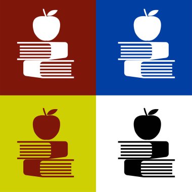 elma ve kitap vektör simgesi. bilgi sembolü. 