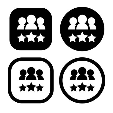 Yıldız şekilleri ve kafa sembolleri. Takdir sembolü. En iyi çalışan ödül ikonu. Müşteri geribildirimi veya içgörü sembolü.