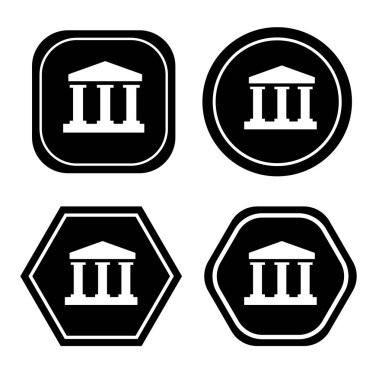 Banka hattı simgesi beyaz arka planda izole edildi. Üniversite siyah tabelası. Sütunlu siluet sembollü tarihi bina. Vektör beyazda izole edildi