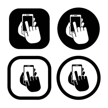 Elle ekran akıllı telefon simgesine dokun. Akıllı telefona tıklasana. Vektör simgesi