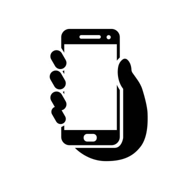 Beyaz arkaplanda siyah akıllı telefon simgesi var