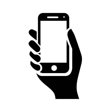 Beyaz arkaplanda siyah akıllı telefon simgesi var