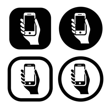 Beyaz arkaplanda siyah akıllı telefon simgesi var