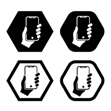 Beyaz arkaplanda siyah akıllı telefon simgesi var