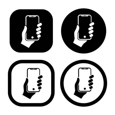 Beyaz arkaplanda siyah akıllı telefon simgesi var