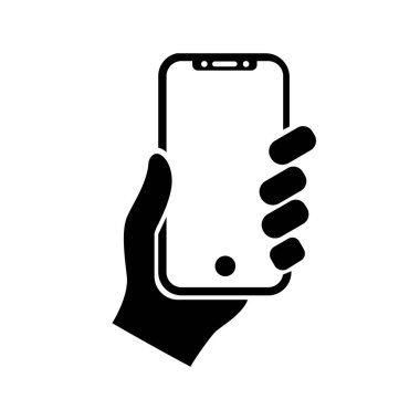 Beyaz arkaplanda siyah akıllı telefon simgesi var