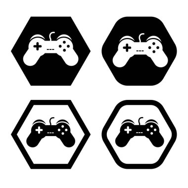 Oyun denetleyici simgesi tasarımı. Not Çubuk sembolü. Moda siluet tasarımlı Joystick. Vektör illüstrasyonu.