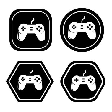 Oyun denetleyici simgesi tasarımı. Not Çubuk sembolü. Moda siluet tasarımlı Joystick. Vektör illüstrasyonu.