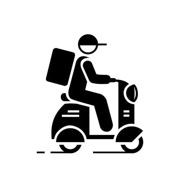 Versand Schnelle Lieferung Mann Reiten Motorrad Ikone — Stockvektor