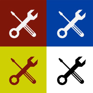 Mekanik araçlar simgesi, atölye ekipmanı sembolü. Herhangi bir amaç için izole edilmiş vektör illüstrasyon logo şablonu.