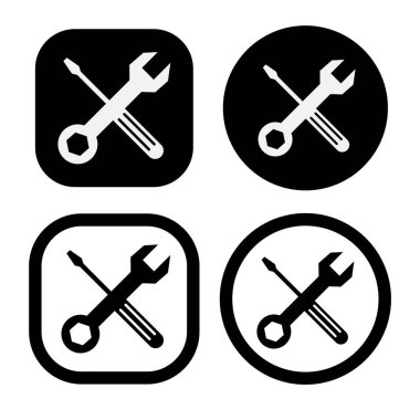 Mekanik araçlar simgesi, atölye ekipmanı sembolü. Herhangi bir amaç için izole edilmiş vektör illüstrasyon logo şablonu.