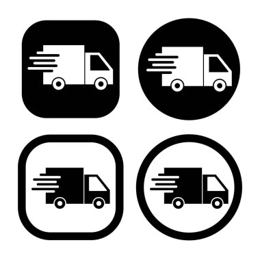 Teslimat kamyonu simgesi, beyaz arkaplanda kutu kamyonu sembolü çizimi şablonu 