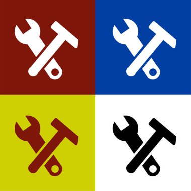 Mekanik araçlar simgesi, atölye ekipmanı sembolü. Herhangi bir amaç için izole edilmiş vektör illüstrasyon logo şablonu.