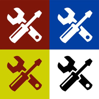 Mekanik araçlar simgesi, atölye ekipmanı sembolü. Herhangi bir amaç için izole edilmiş vektör illüstrasyon logo şablonu.