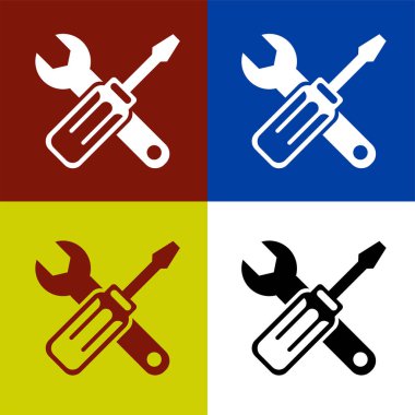 Mekanik araçlar simgesi, atölye ekipmanı sembolü. Herhangi bir amaç için izole edilmiş vektör illüstrasyon logo şablonu.