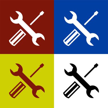 Mekanik araçlar simgesi, atölye ekipmanı sembolü. Herhangi bir amaç için izole edilmiş vektör illüstrasyon logo şablonu.