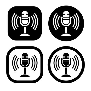 Vintage Mikrofon simgesi, herhangi bir amaç için izole edilmiş Stüdyo sembolü vektör illüstrasyon logo şablonu