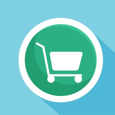 Alışveriş arabası düz ikon vektör çizim sembolü izole şablon. Alışveriş simgesi vektör illüstrasyon logo şablonu herhangi bir amaç için izole edildi.